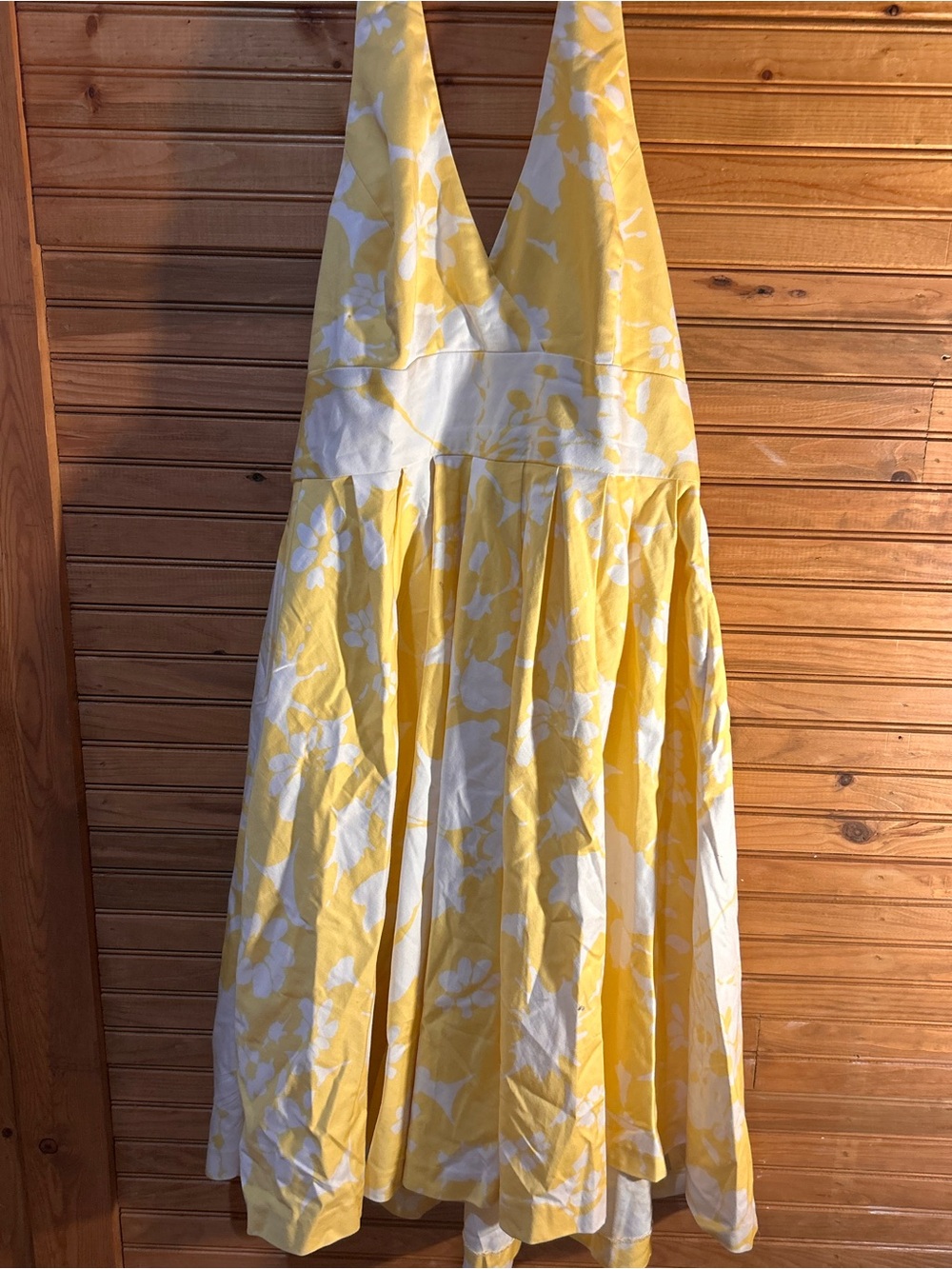 American Living Yellow and White Floral Halter Midi Dress